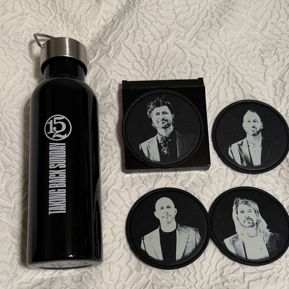 Taking Back Sunday Water Bottle with Band Coasters